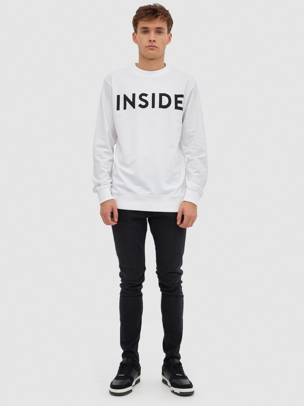 INSIDE hoodless sweatshirt white front view