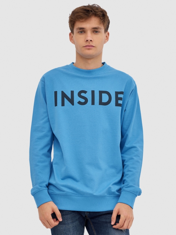 INSIDE hoodless sweatshirt blue middle front view