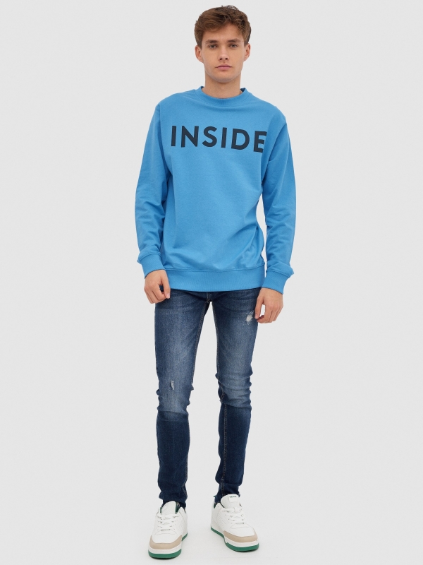 INSIDE hoodless sweatshirt blue front view