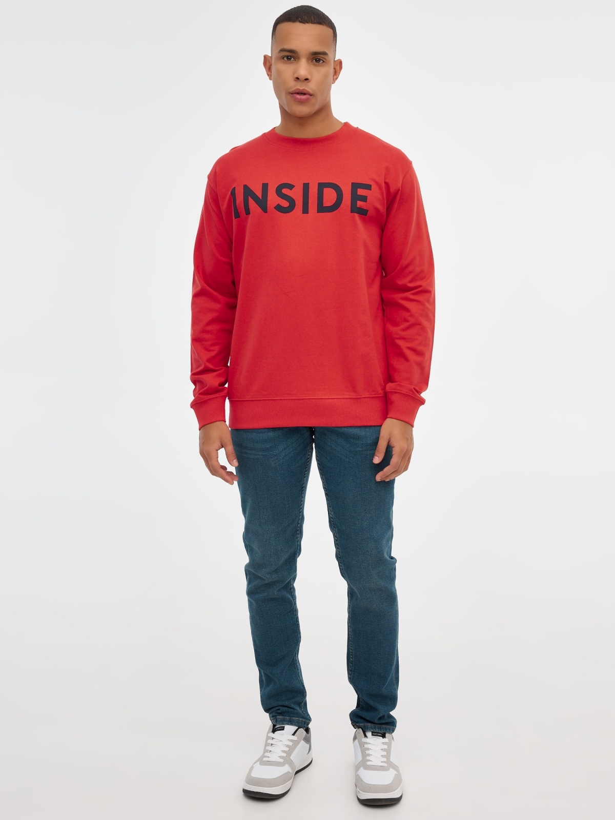 INSIDE hoodless sweatshirt red front view