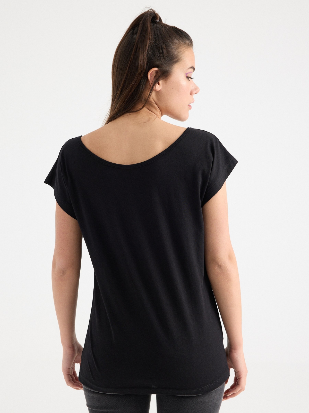 T-shirt with back neckline black middle back view