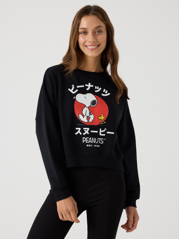 Snoopy cropped sweatshirt black middle front view