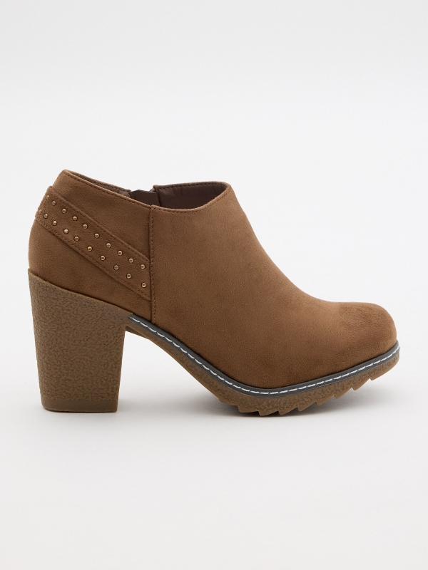 Camel heeled ankle boots with studs brown