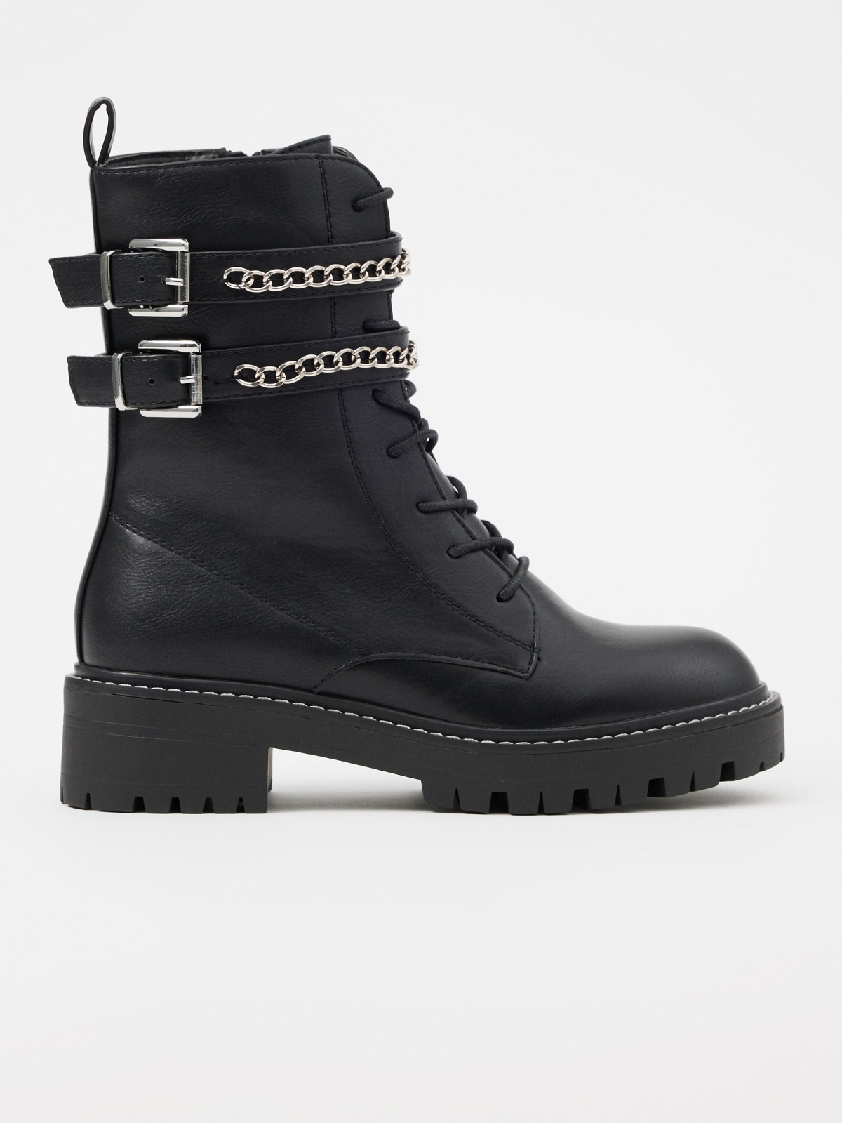 Ankle boot with buckles and chain black