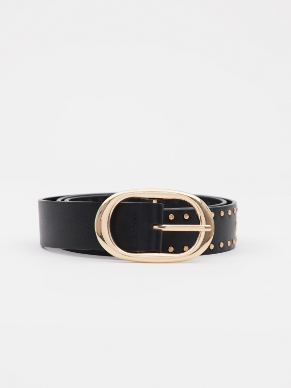 Black belt with golden studs black rolled view