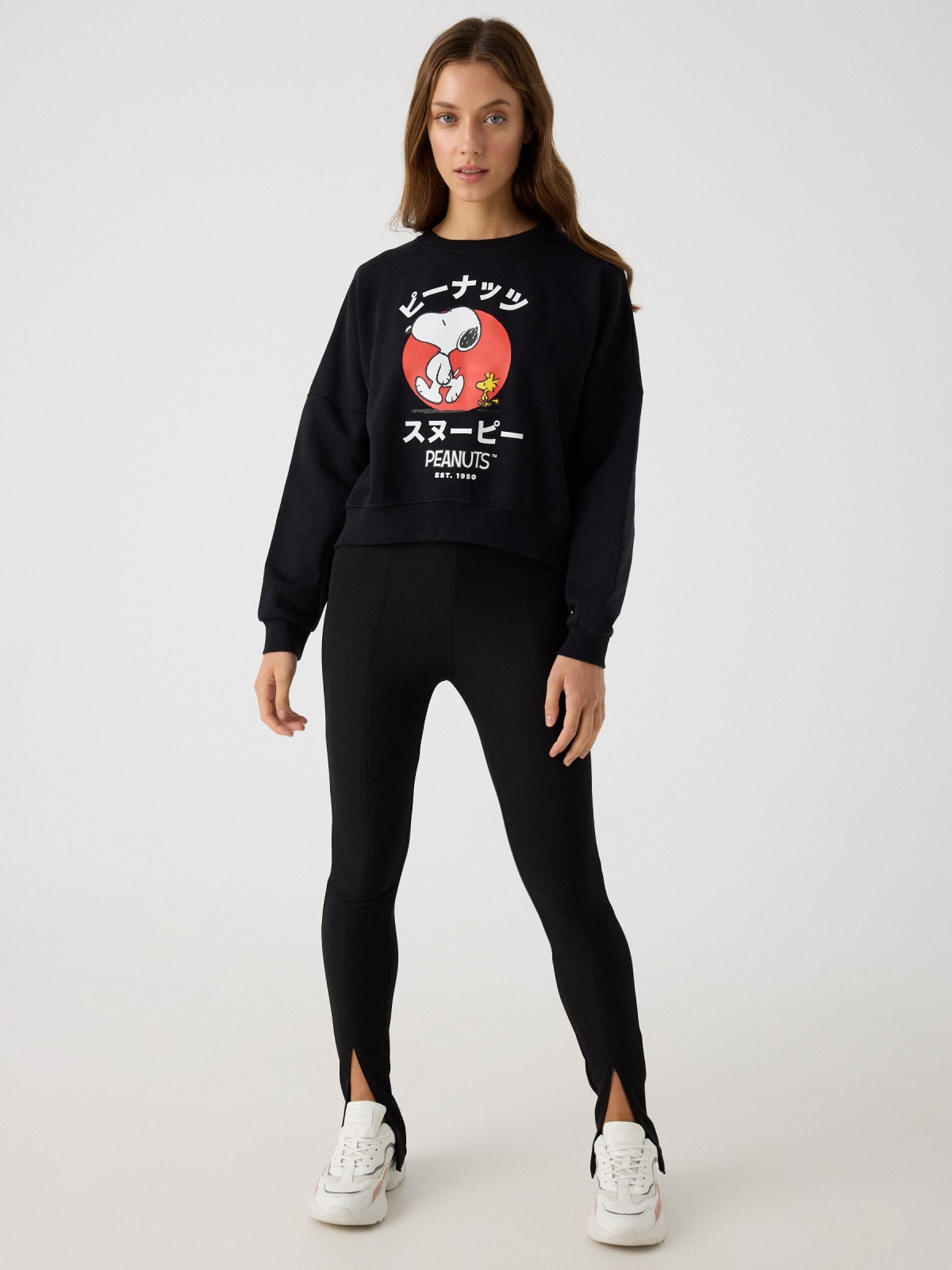 Snoopy cropped sweatshirt black front view