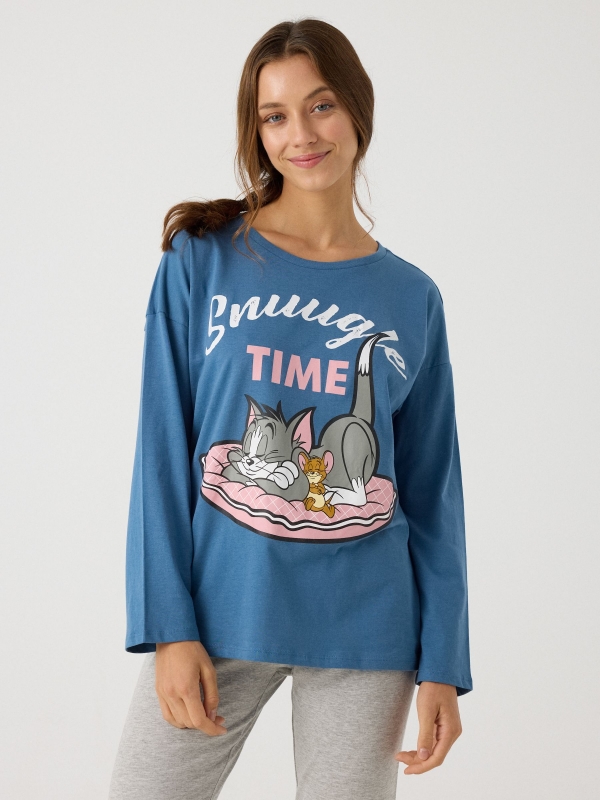 Pijamas Tom & Jerry cinza vista meia frontal