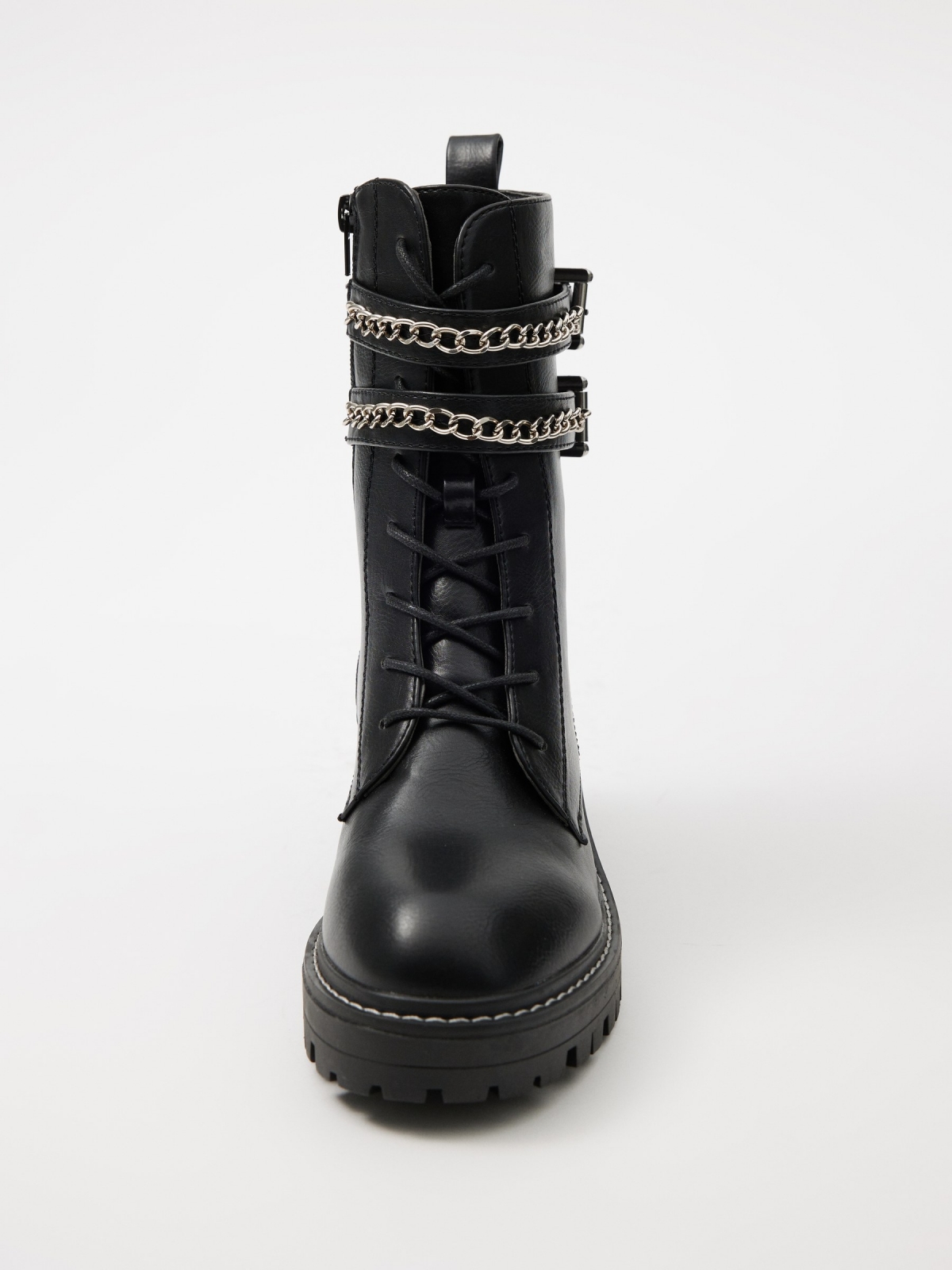 Ankle boot with buckles and chain black zenithal view