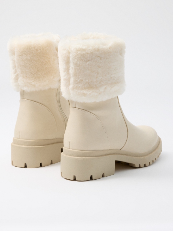Fashion fur collar ankle boots white 45º back view