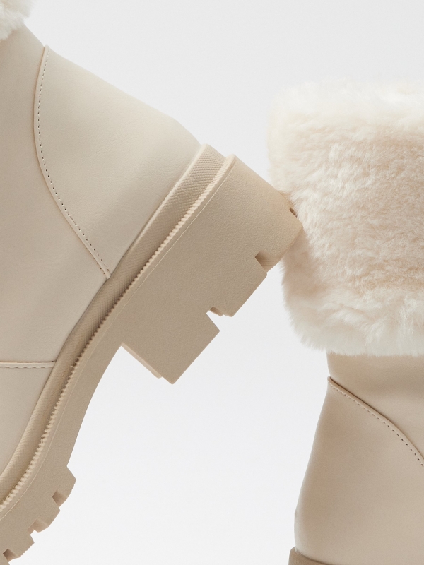 Fashion fur collar ankle boots white detail view