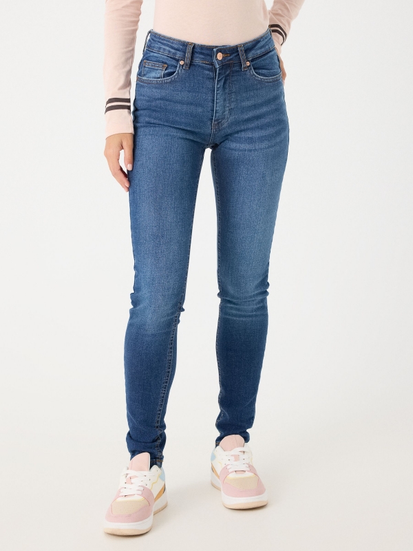 Blue medium waist skinny jeans indigo middle front view