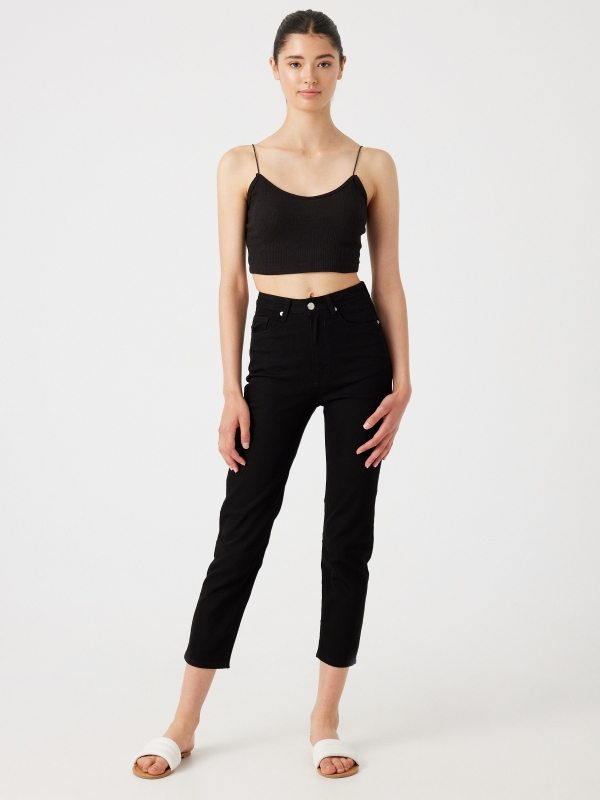 Mom jeans with five pockets black front view
