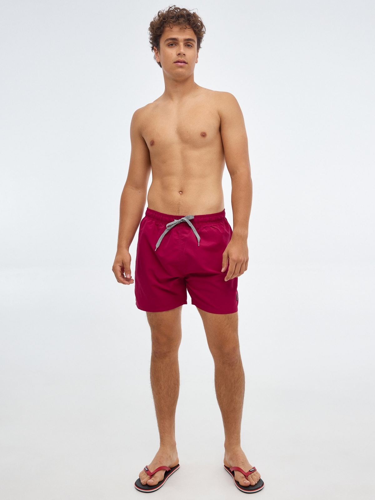Basic swimsuit with pockets red front view