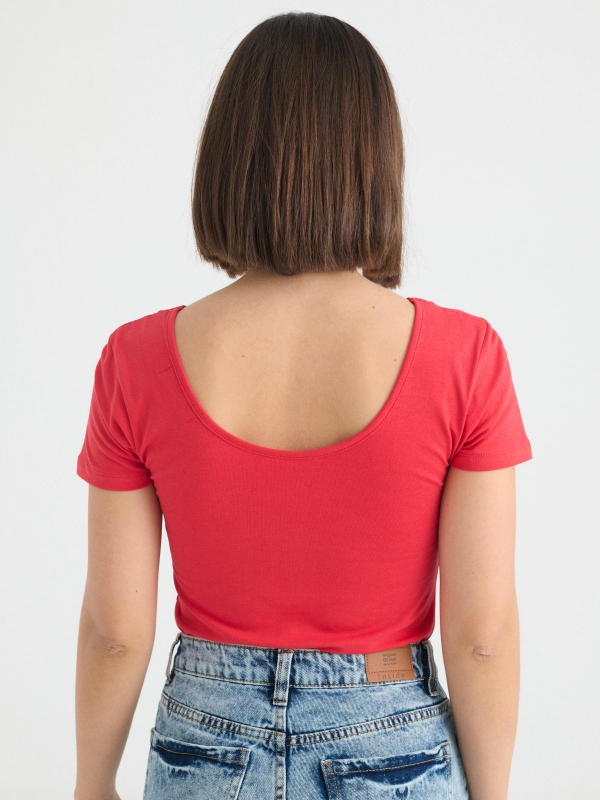 Lace up t-shirt red middle back view
