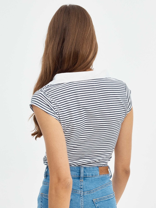 Polo shirt with sailor stripes print white middle back view