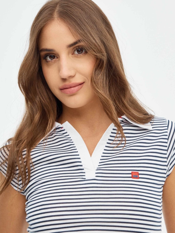 Polo shirt with sailor stripes print white detail view