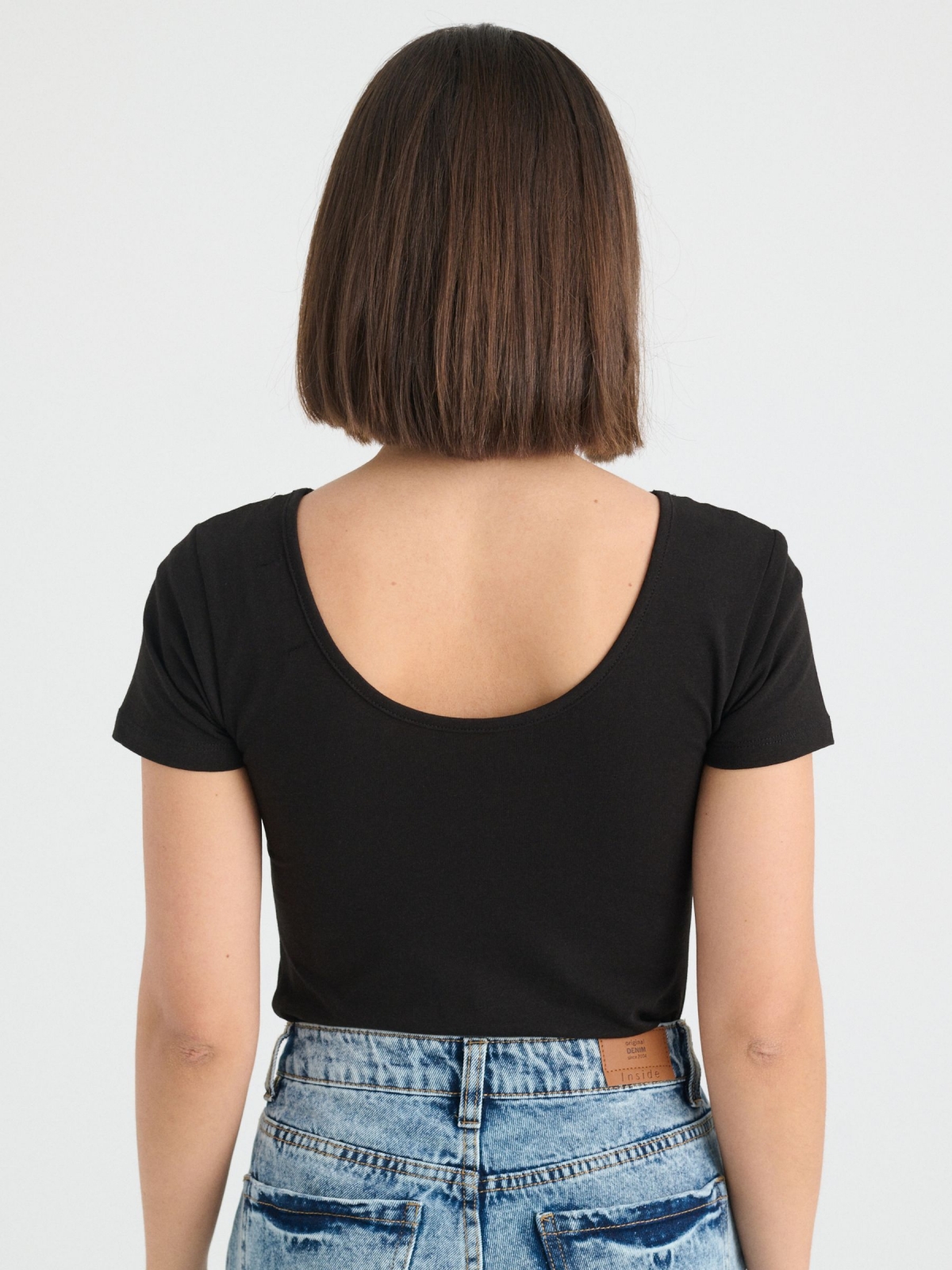 Lace up t-shirt black middle back view
