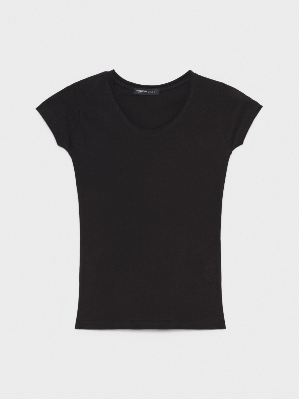  T-shirt básica decote em V preto
