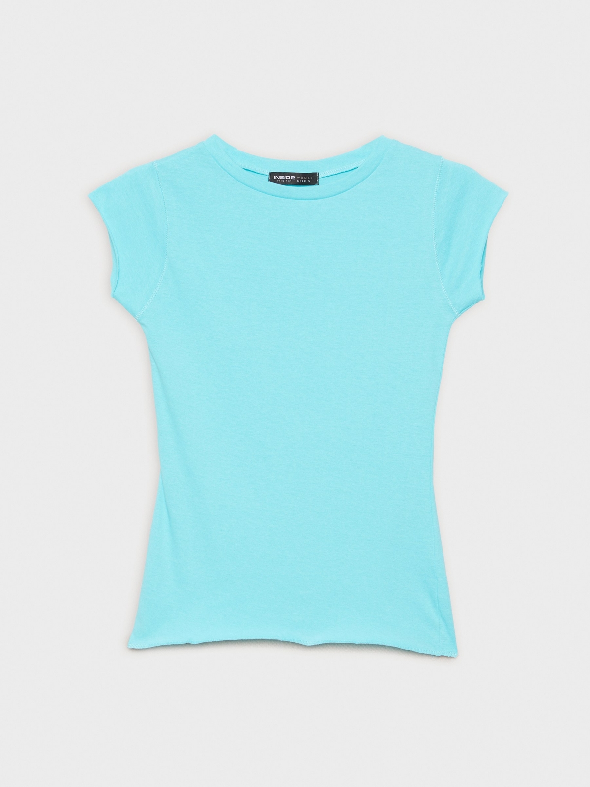  T-shirt básica de gola redonda azul claro