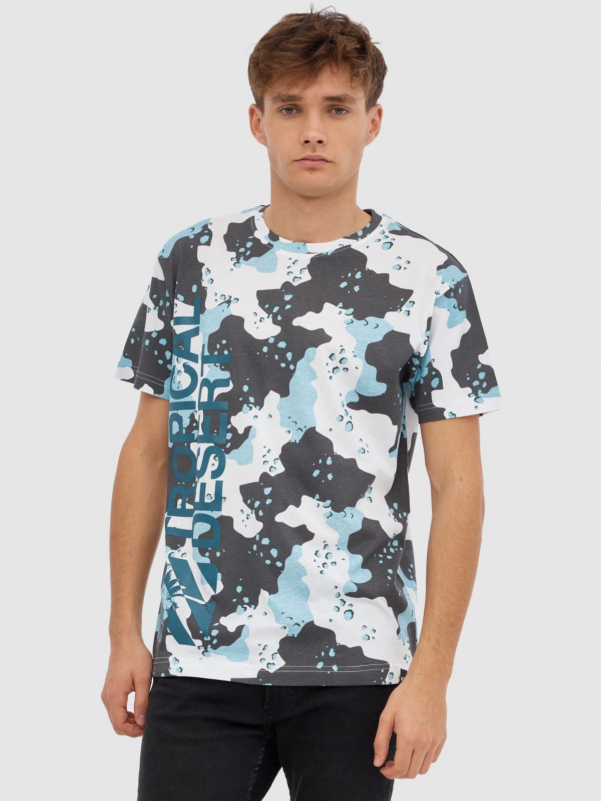 T-shirt de camuflagem tropical branco vista meia frontal