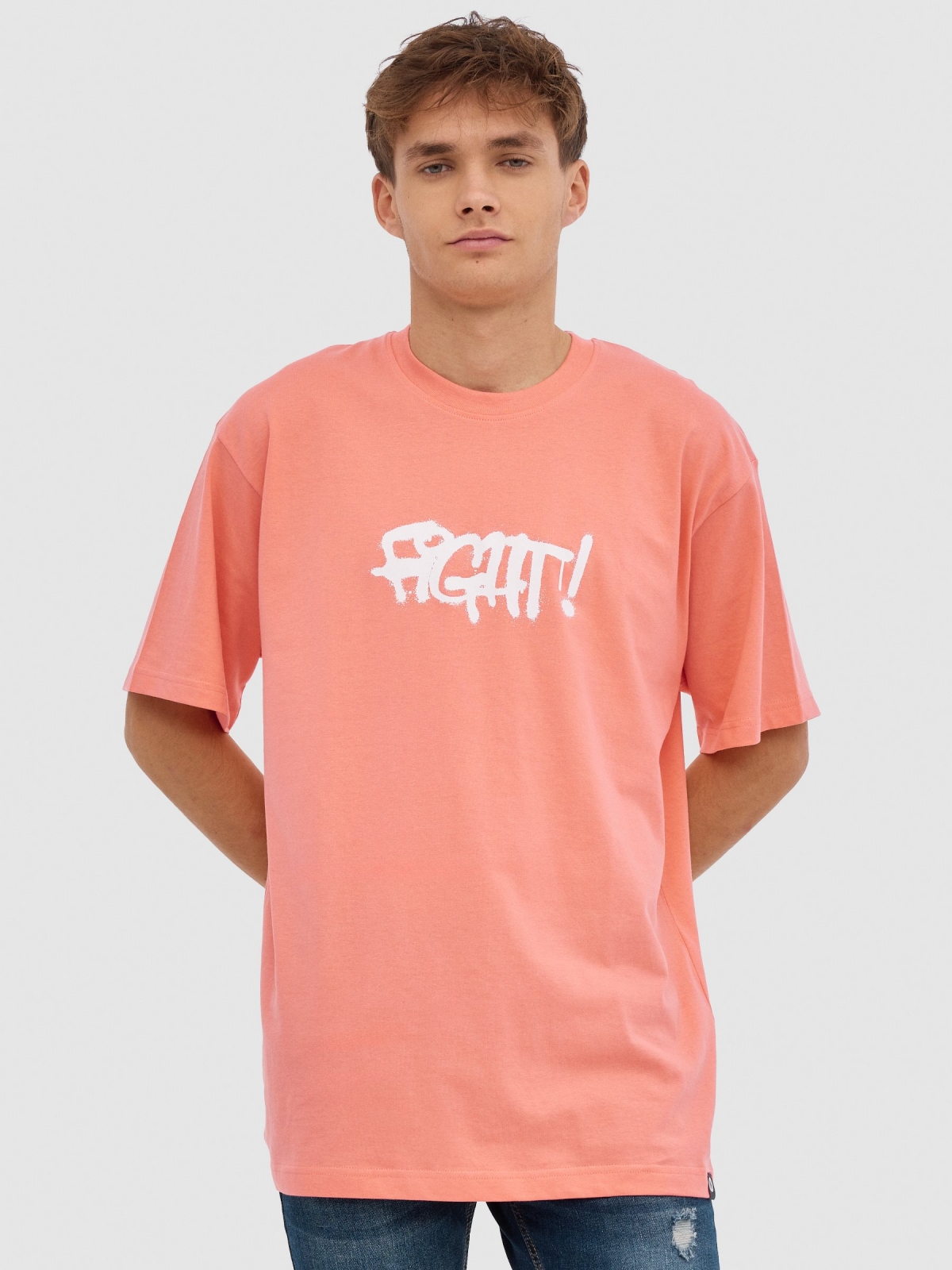 Camiseta Fight! rosa vista media frontal