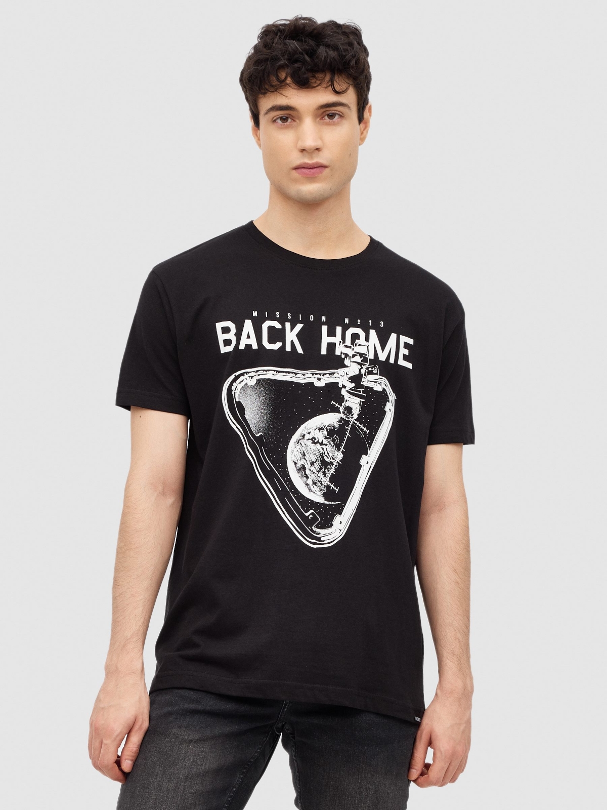 Space T-shirt black middle front view