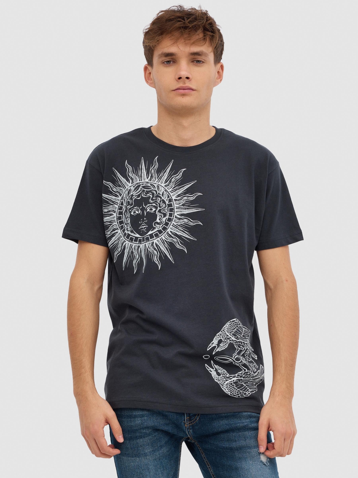 T-shirt Mystical cinza escuro vista meia frontal