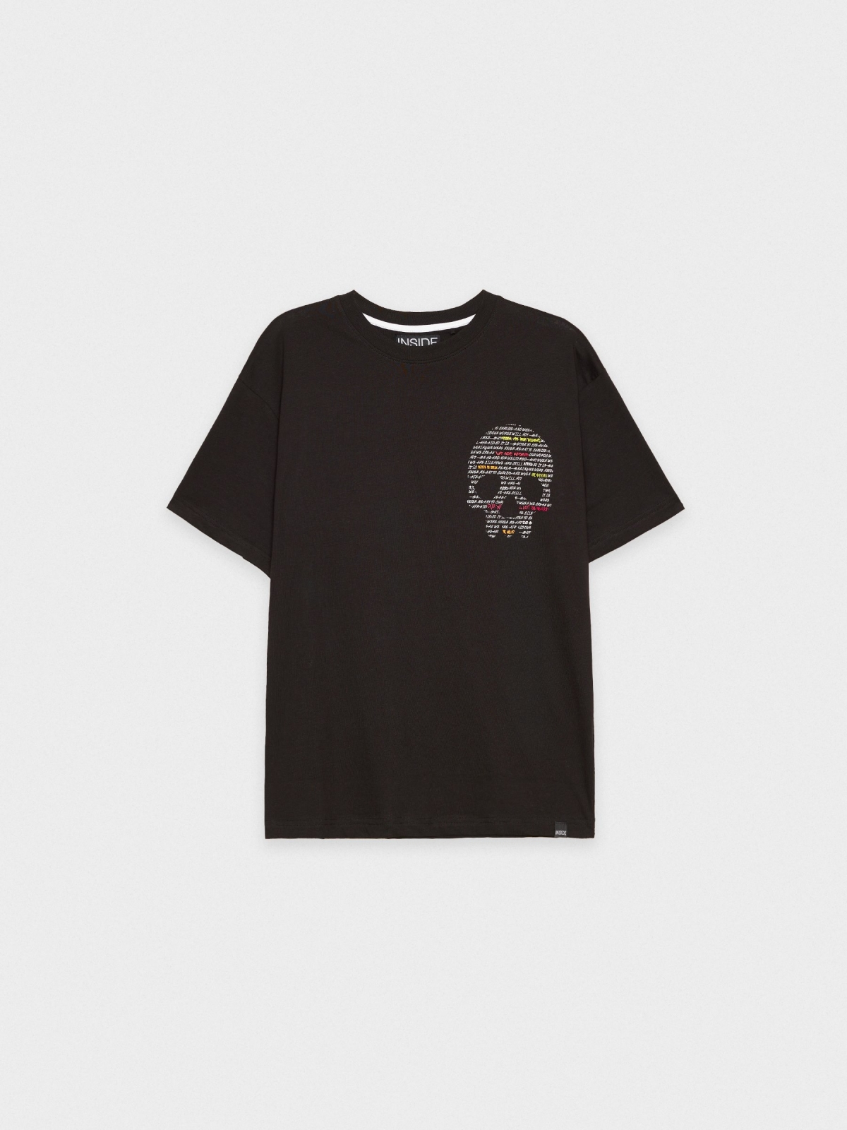  Camiseta calavera texto oversize negro