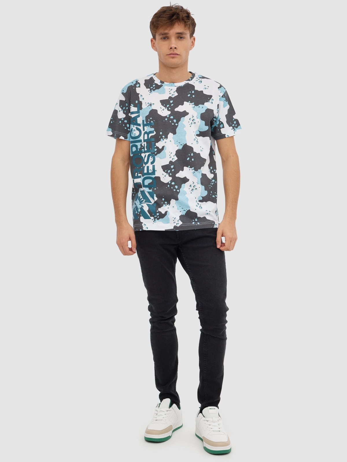 Tropical camouflage t-shirt white front view