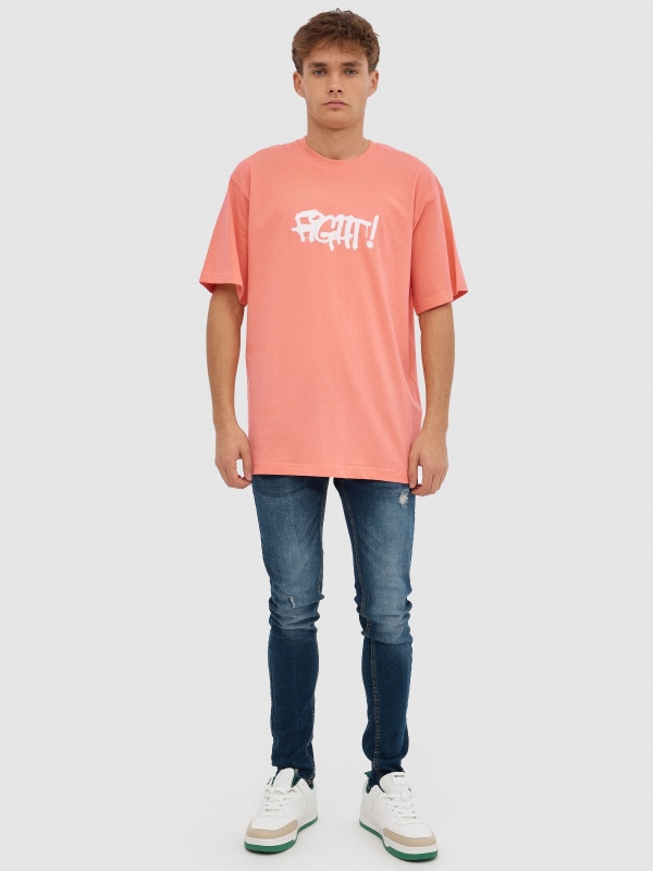 T-shirt "Fight!" rosa vista geral frontal