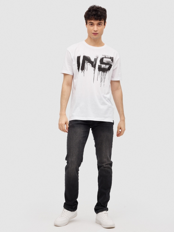 T-shirt com spray INSIDE branco vista geral frontal