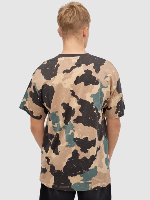 NY camouflage T-shirt sand middle back view