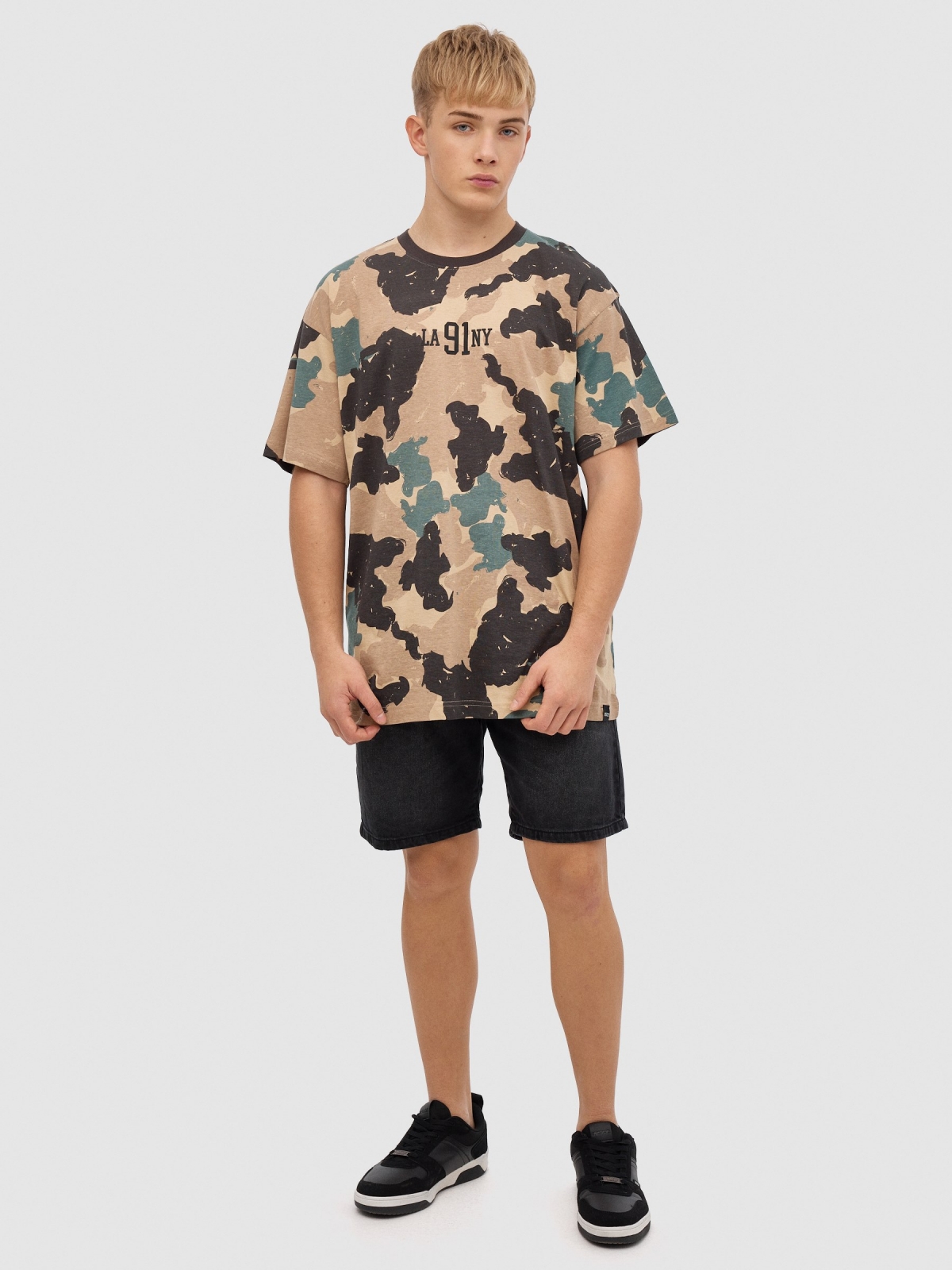 NY camouflage T-shirt sand front view