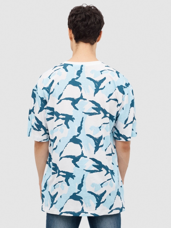T-shirt de camuflagem azul branco vista meia traseira