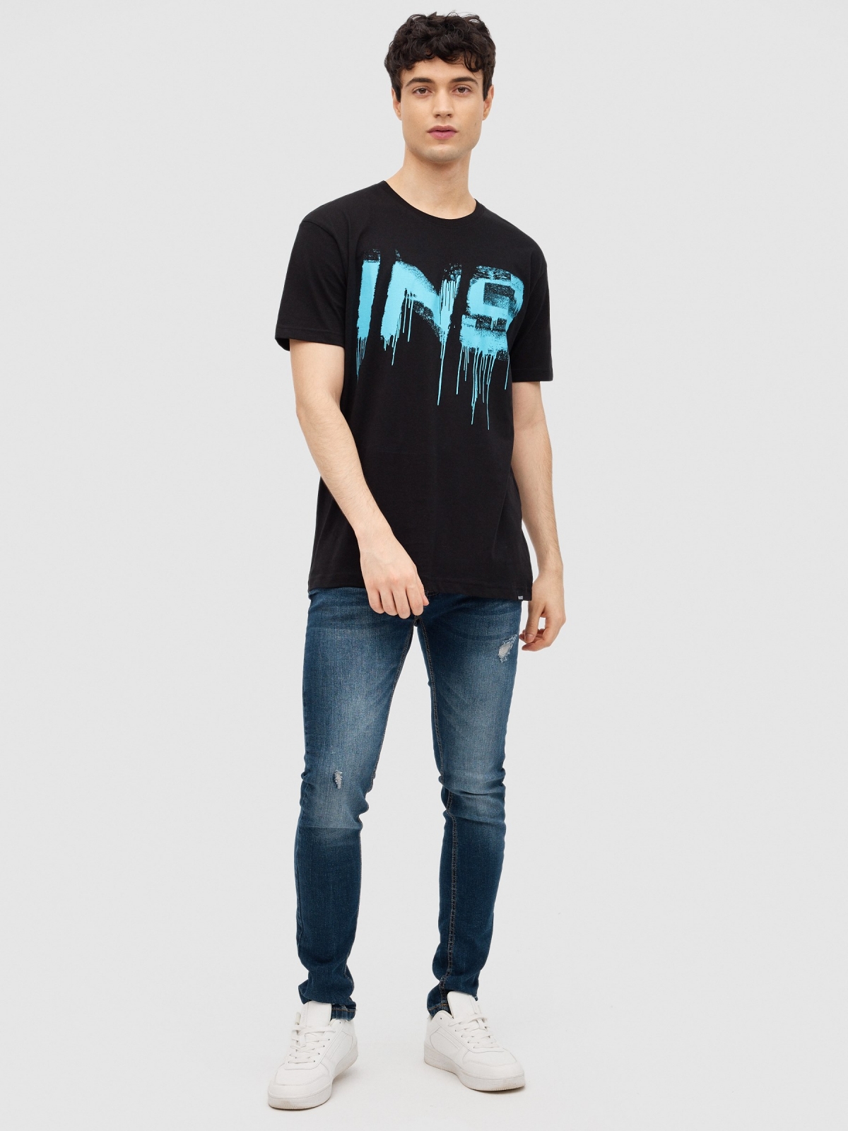 T-shirt com spray INSIDE preto vista geral frontal