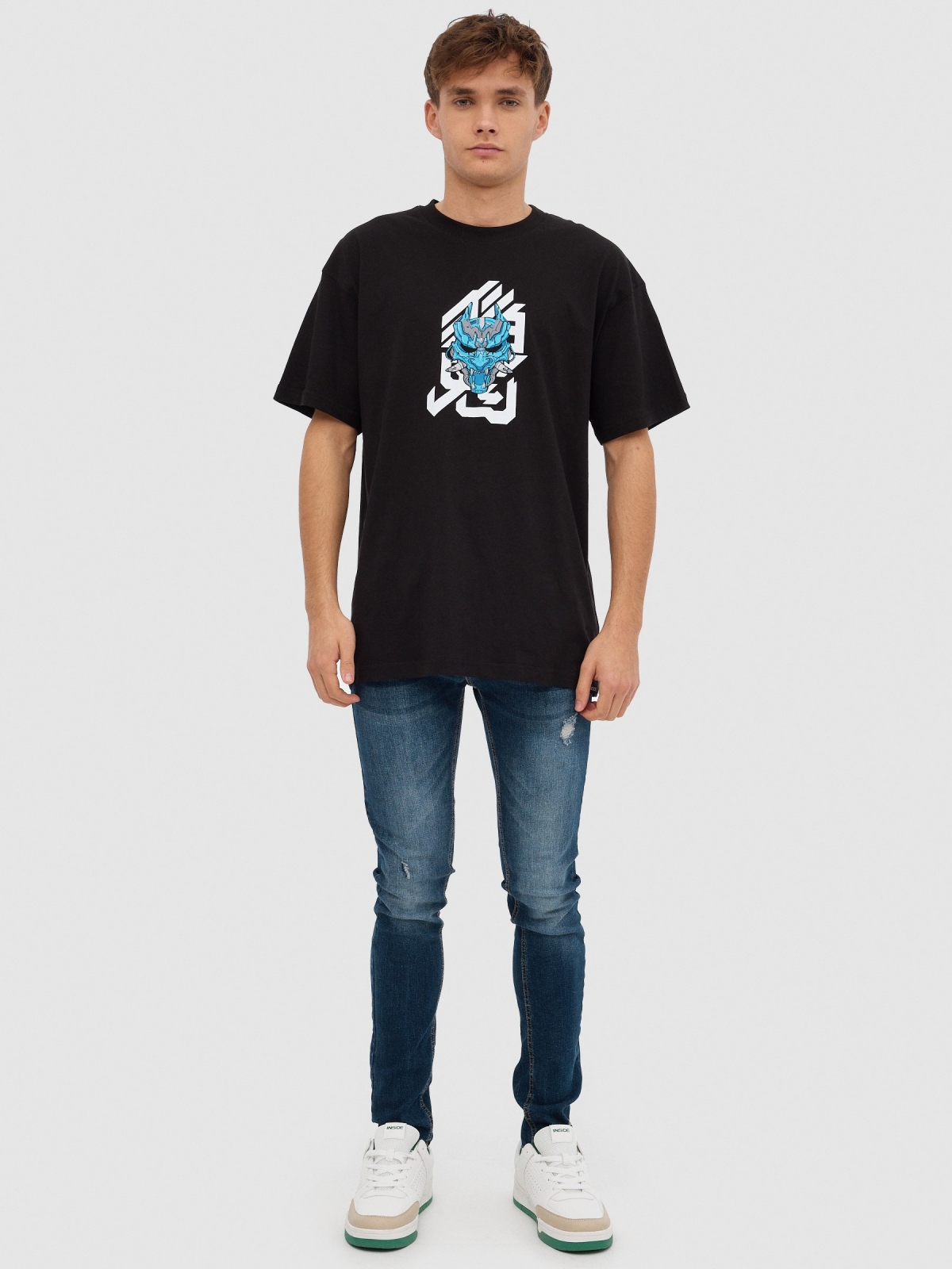 Japanese mask t-shirt black front view
