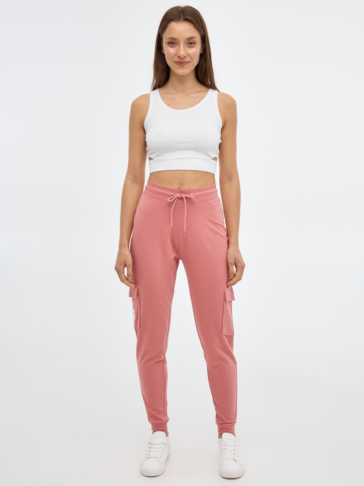 Plush jogger pants nude pink front view