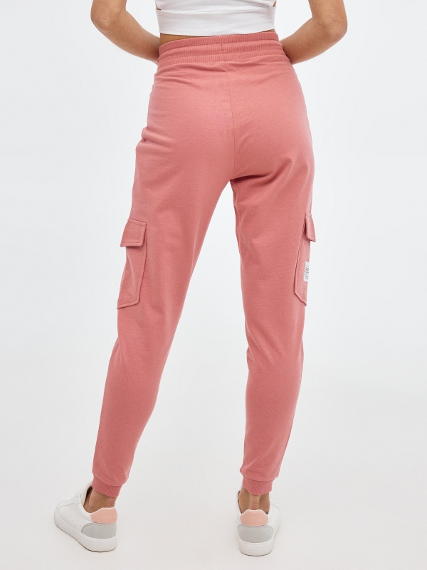Plush jogger pants nude pink middle back view