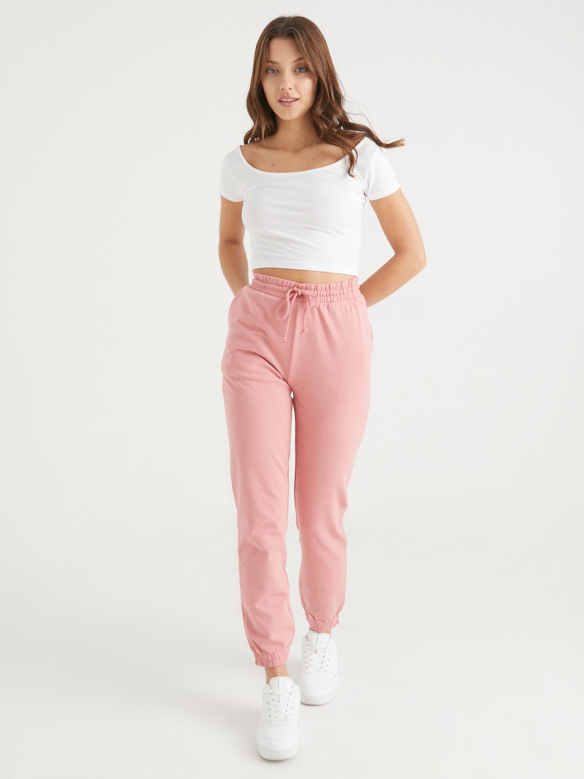 Basic joggers light pink front view