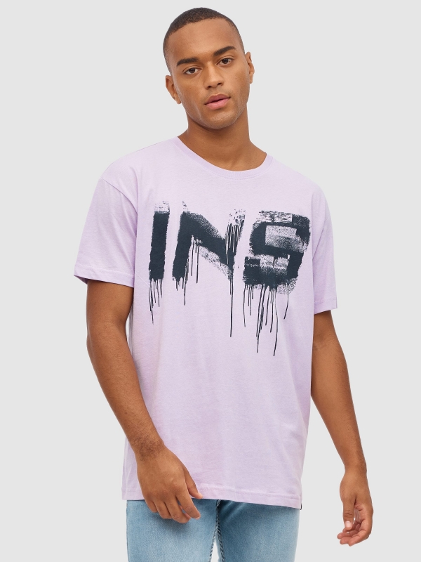 T-shirt com spray INSIDE púrpura vista meia frontal