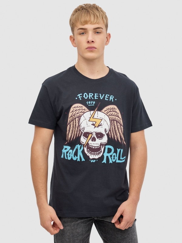 T-shirt Forever Rock cinza escuro vista meia frontal