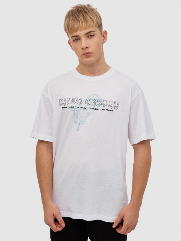 Camiseta esfera lineal blanco vista media frontal