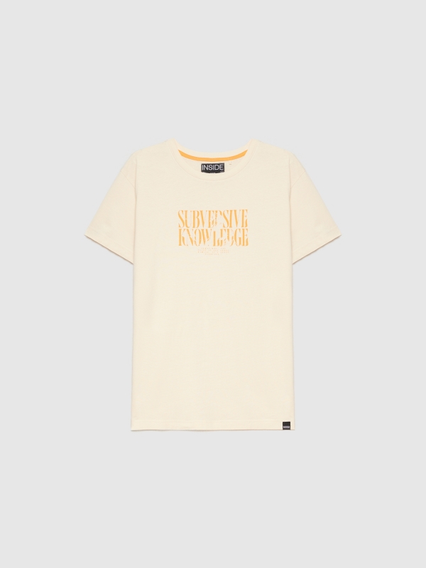  T-shirt com texto minimalista areia