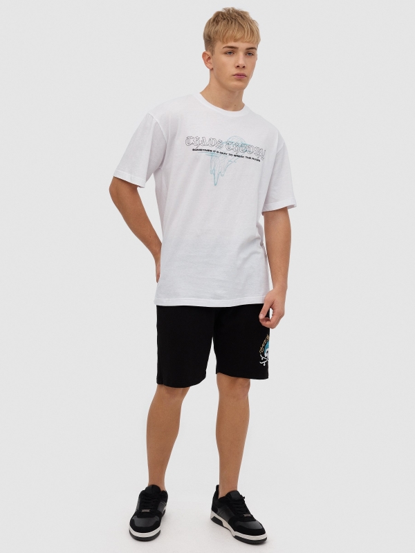T-shirt com esfera linea branco vista geral frontal