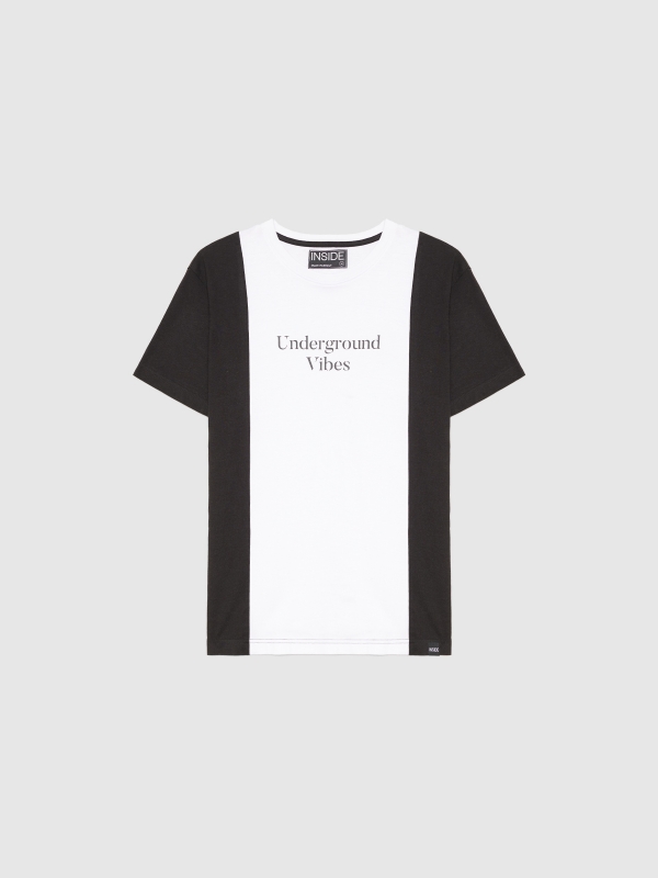  T-shirt minimalista com blocos de cores preto