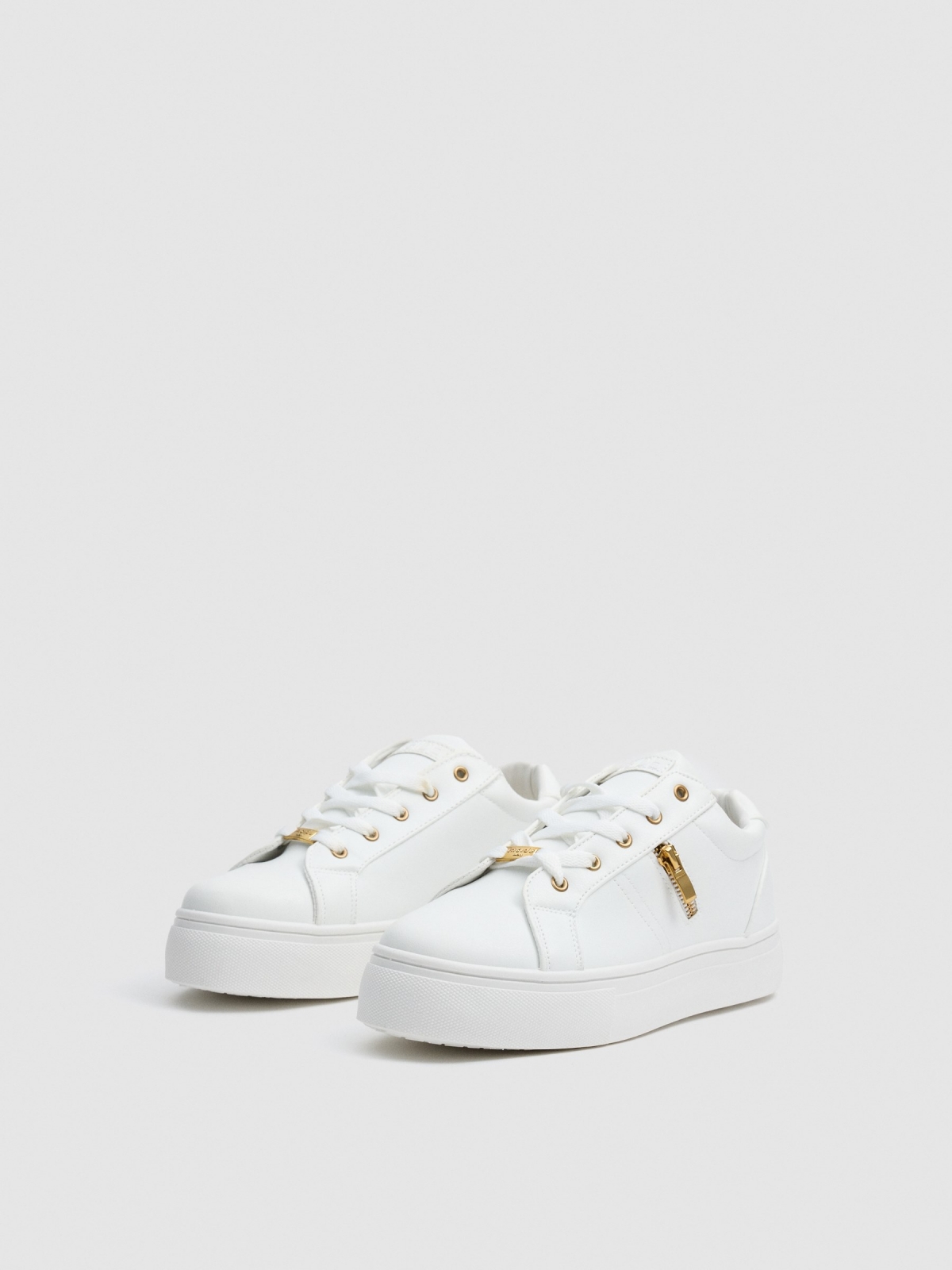 Platform sneakers with zip detail white 45º front view