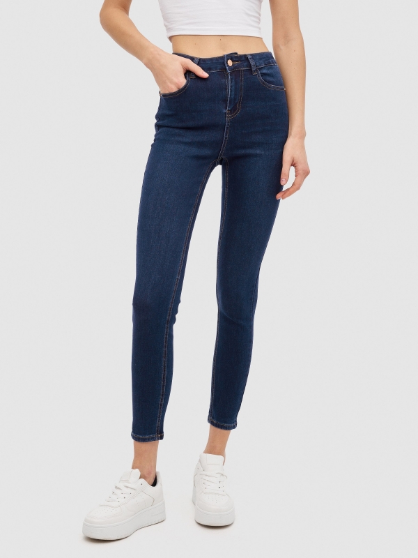 Basic mid-rise jeans dark blue middle front view