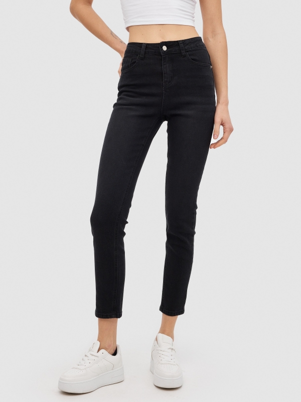 Jeans gris efecto desgastado skinny gris oscuro vista media frontal