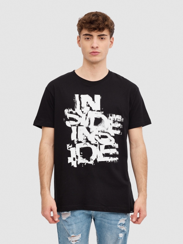 T-shirt com logótipo INSIDE preto vista meia frontal