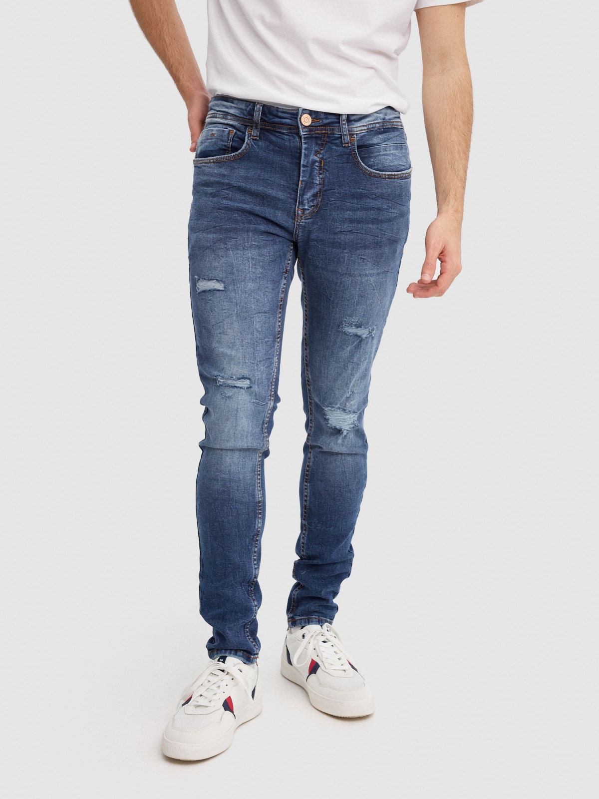 Jeans super slim blue middle front view